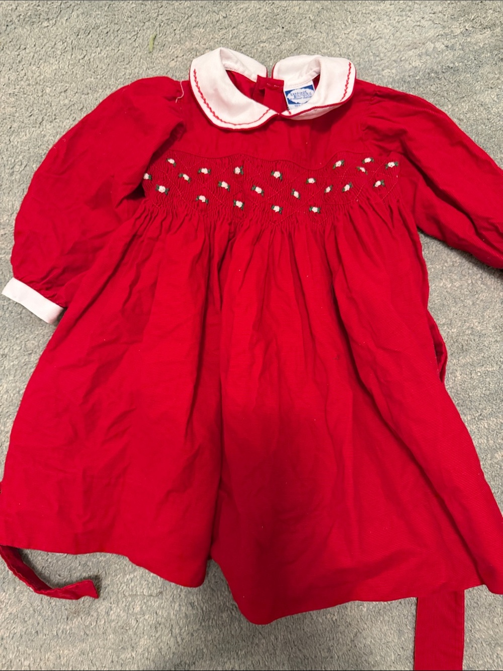 Red Girls’ Peter Pan Collar Smocked Christmas corduroy Dress